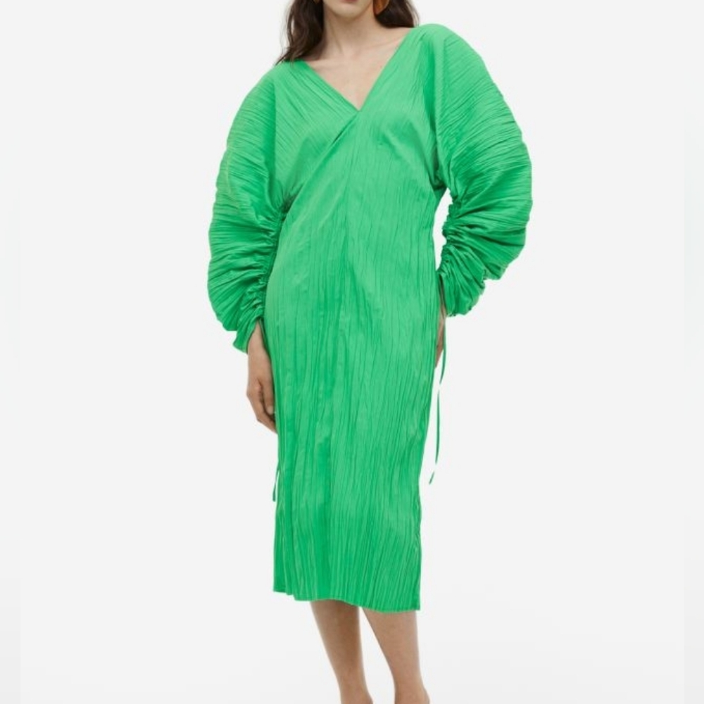 H&M Crinkled Midi Dress  Green New Sz M